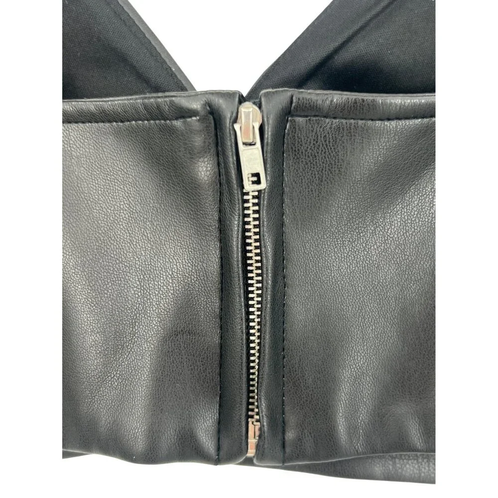 NWOT Shoedazzle Black Soft Vegan Leather Edgy V-Neck Sexy Club Rave EDM Crop Top - Picture 9 of 16